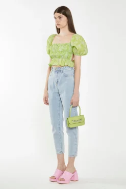 Glamorous Chic Escapes|Tops & T-shirts|Lime Organza Jacquard Open-Back Top -