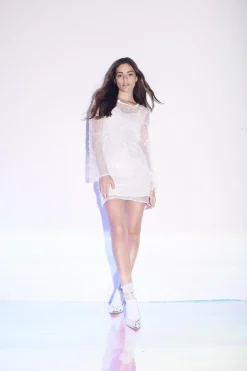 Glamorous Dresses|Party Dresses|Mackenzie Flared Sleeve Sequin Mini-Dress - White -