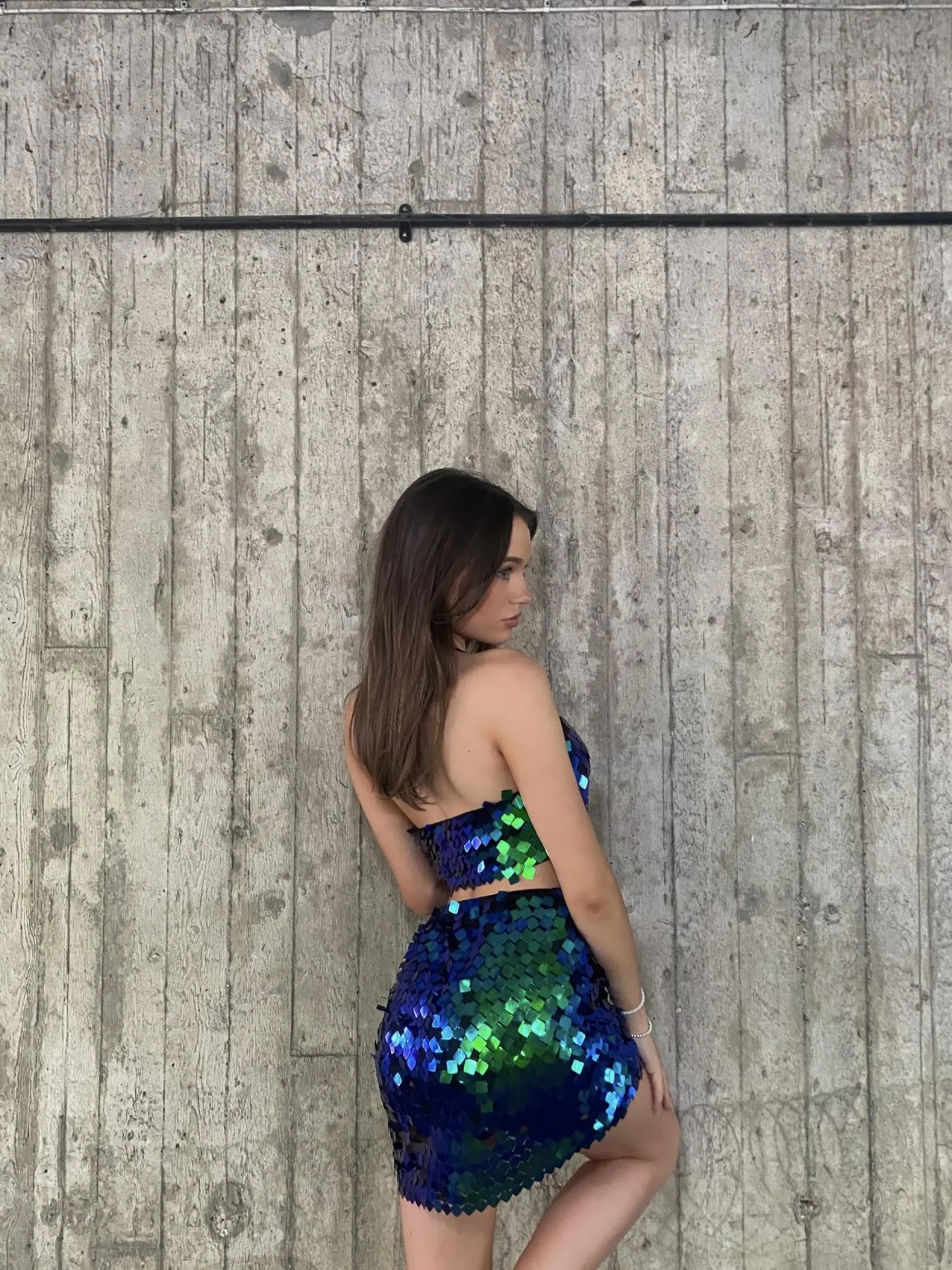 Glamorous Tops|Co-ords|Makenna Co-ord Halterneck Crop Top -Cobalt Sequin-Mix -