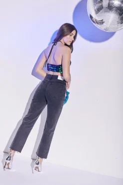 Glamorous Tops|Co-ords|Makenna Co-ord Halterneck Crop Top -Cobalt Sequin-Mix -