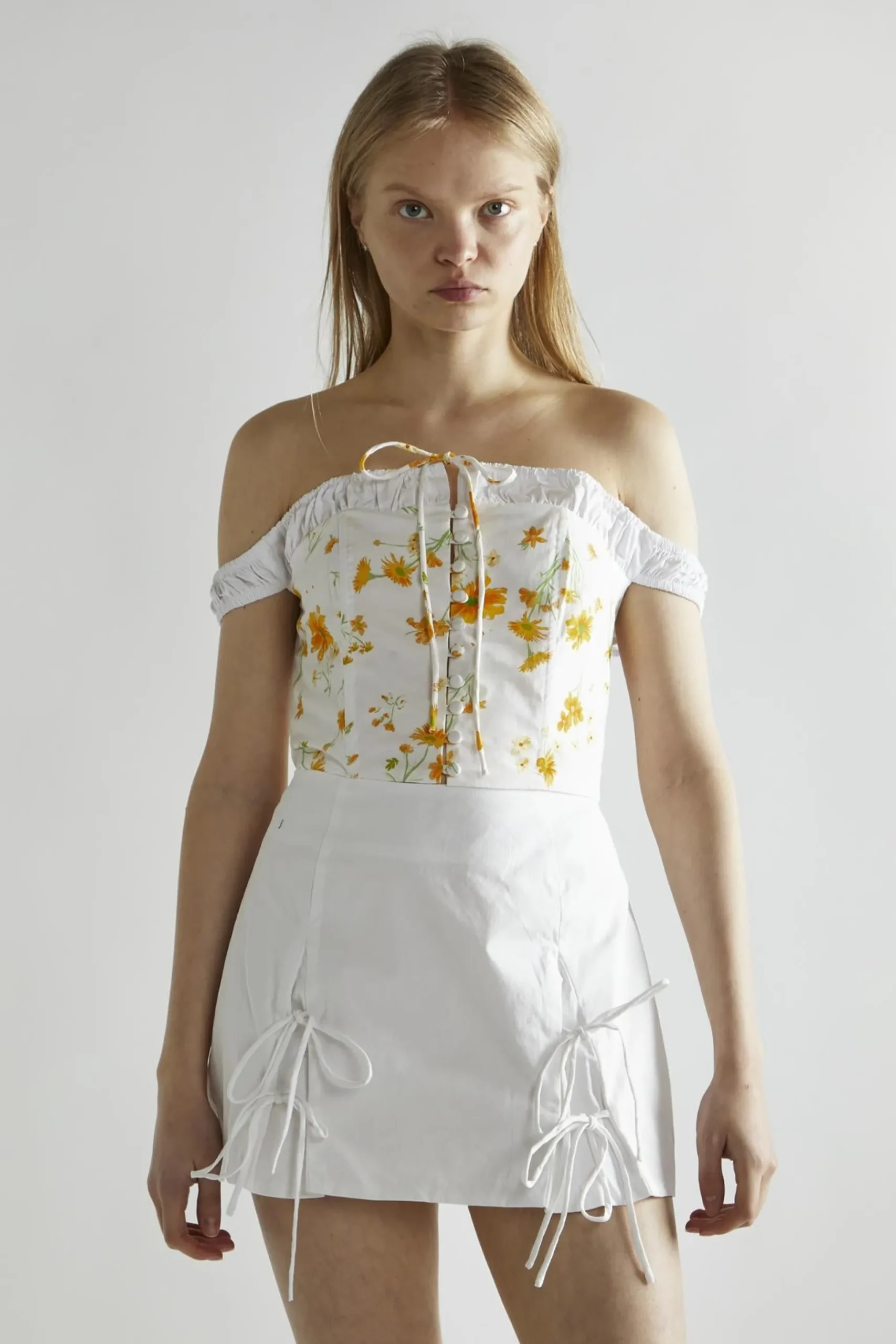 Glamorous Crops, Corsets & Bodysuits|Marigold Floral White Corselette Crop-Top -