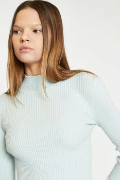 Glamorous Tops & T-shirts|Crops, Corsets & Bodysuits|Mint Aqua High Neck Knitted Top -