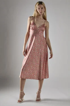 Glamorous Midi & Midaxi Dresses|Midi & Midaxi Dresses|Multi Coral Ditsy Spaghetti-Strap Midi-Dress -