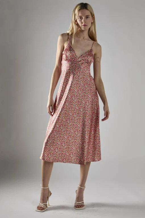 Glamorous Midi & Midaxi Dresses|Midi & Midaxi Dresses|Multi Coral Ditsy Spaghetti-Strap Midi-Dress -