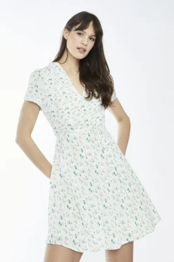 Glamorous Day Dresses|Mini Dresses|Multi-Green Ditsy V-Neck Mini-Dress -