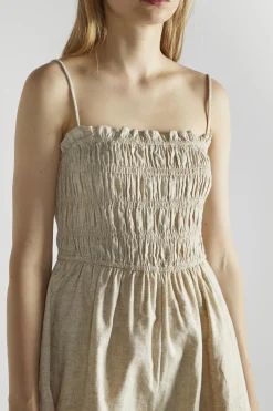 Glamorous Playsuits|Natural Shirred Spaghetti Strap Playsuit -