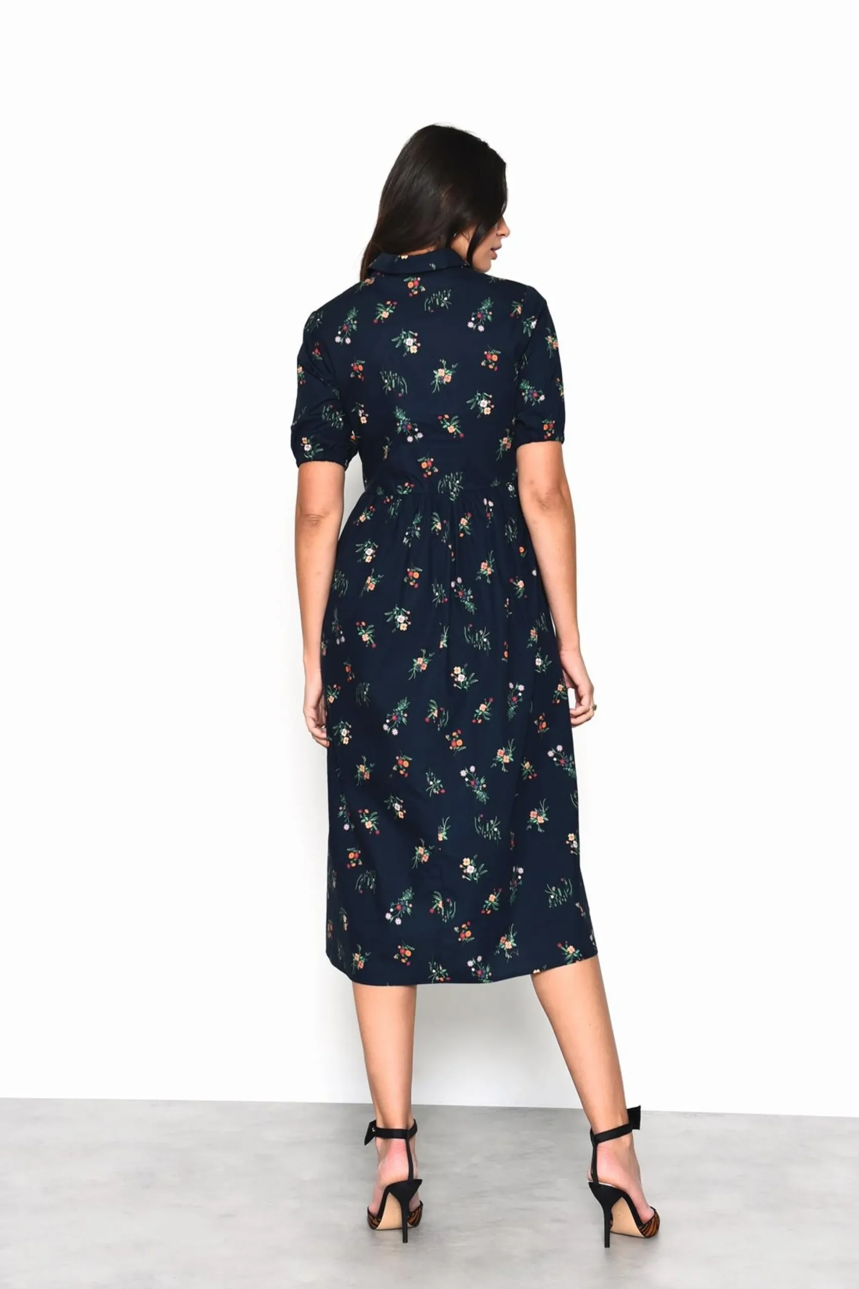 Glamorous Day Dresses|Midi & Midaxi Dresses|Navy Cottage-Floral V-Neck Midi-Dress -
