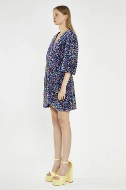 Glamorous Sequin Dresses|Party Dresses|Navy Multi-Sequin Wrap Mini-Dress -