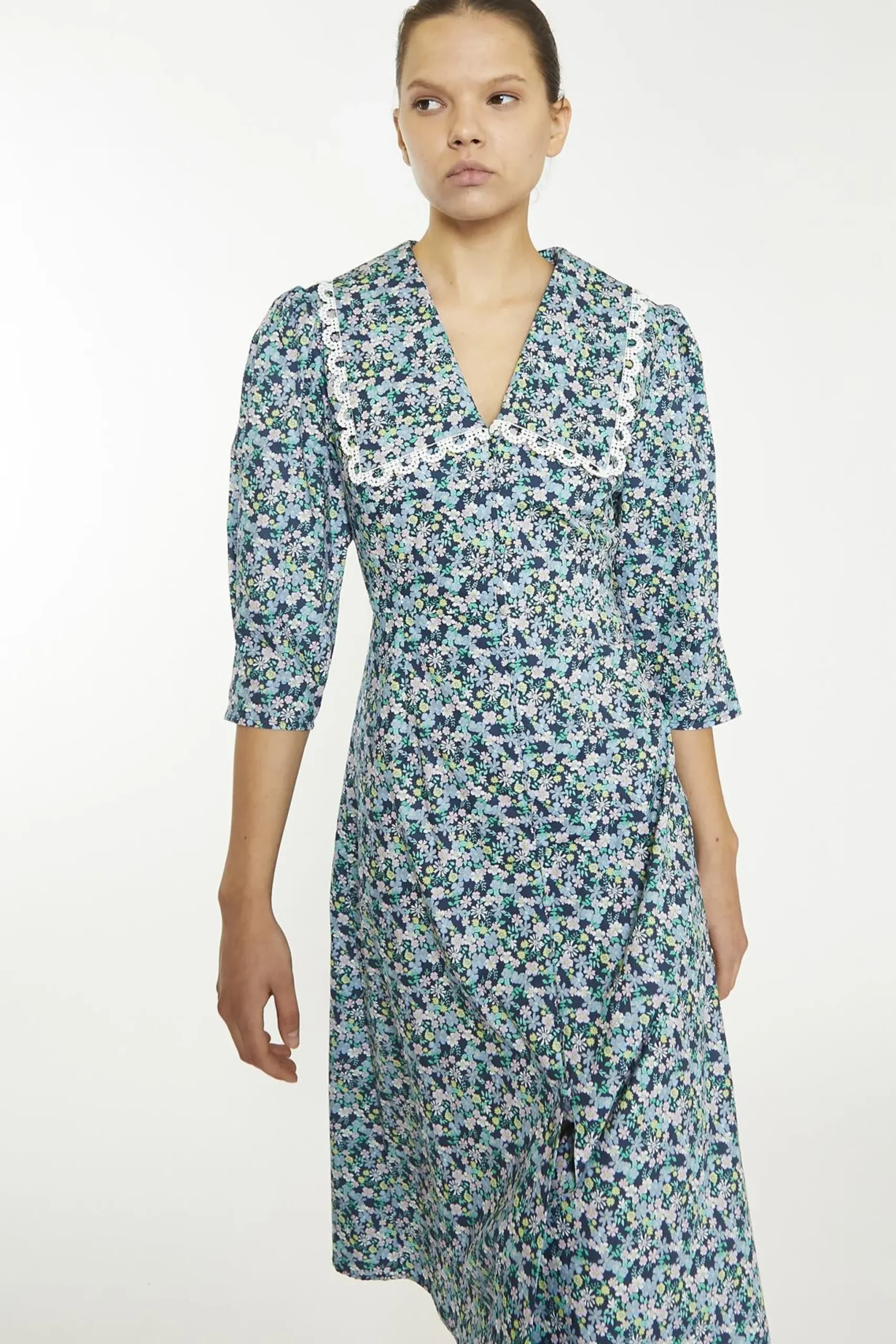 Glamorous Midi & Midaxi Dresses|Midi & Midaxi Dresses|Navy Vintage Floral Collared Midaxi-Dress -