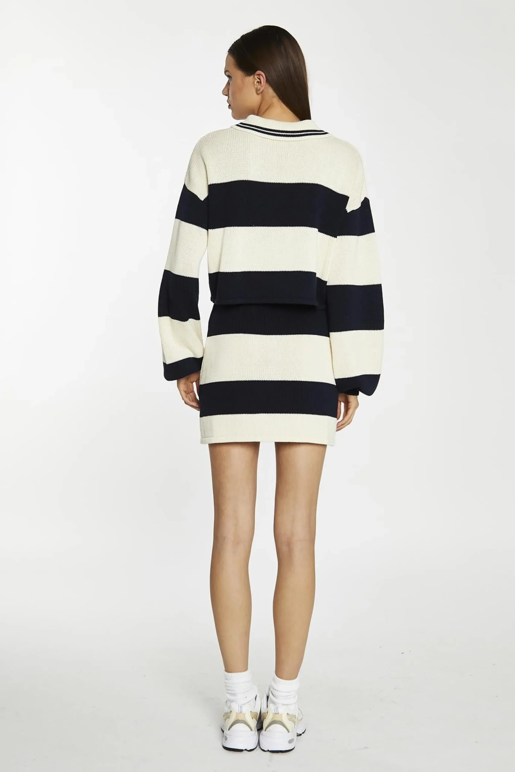 Glamorous Knitted Co-ords|Knitted Skirts|Navy-Cream Stripe Bodycon Knitted Mini-Skirt -