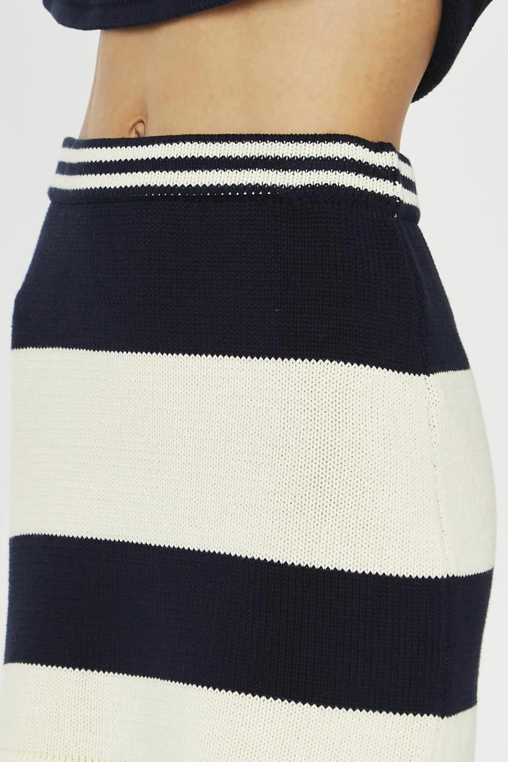 Glamorous Knitted Co-ords|Knitted Skirts|Navy-Cream Stripe Bodycon Knitted Mini-Skirt -