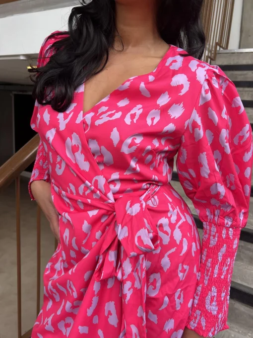 Glamorous Maxi Dresses|Maxi Dresses|Neon Pink-Lilac Leopard Wrap-Tie Maxi-Dress -