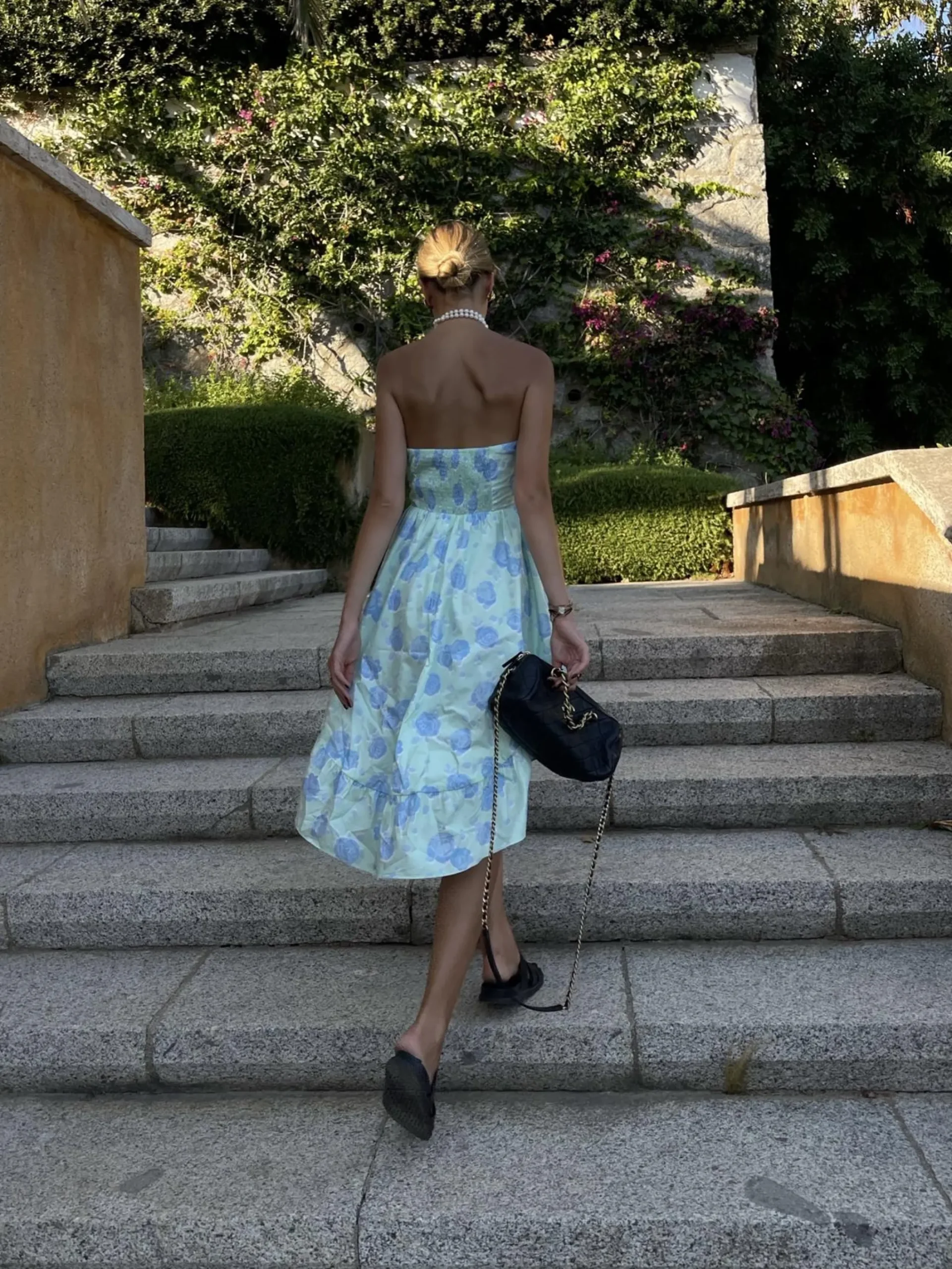 Glamorous Dresses|Chic Escapes|Niamh Strapless Hi-Low Dress -Mint-Blue Floral -