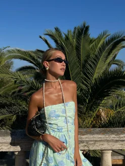 Glamorous Dresses|Chic Escapes|Niamh Strapless Hi-Low Dress -Mint-Blue Floral -