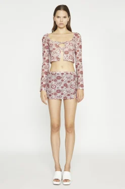 Glamorous Mini Skirts|Nude Brown Vintage Floral Split Mini-Skirt -