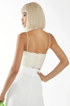 Glamorous Going Out Tops|Go To Partywear|Nude Organza Ruched-Bust Corset Top -