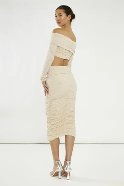Glamorous Going Out Skirts|Glamorous Studio|Nude Ruched Midi-Skirt -