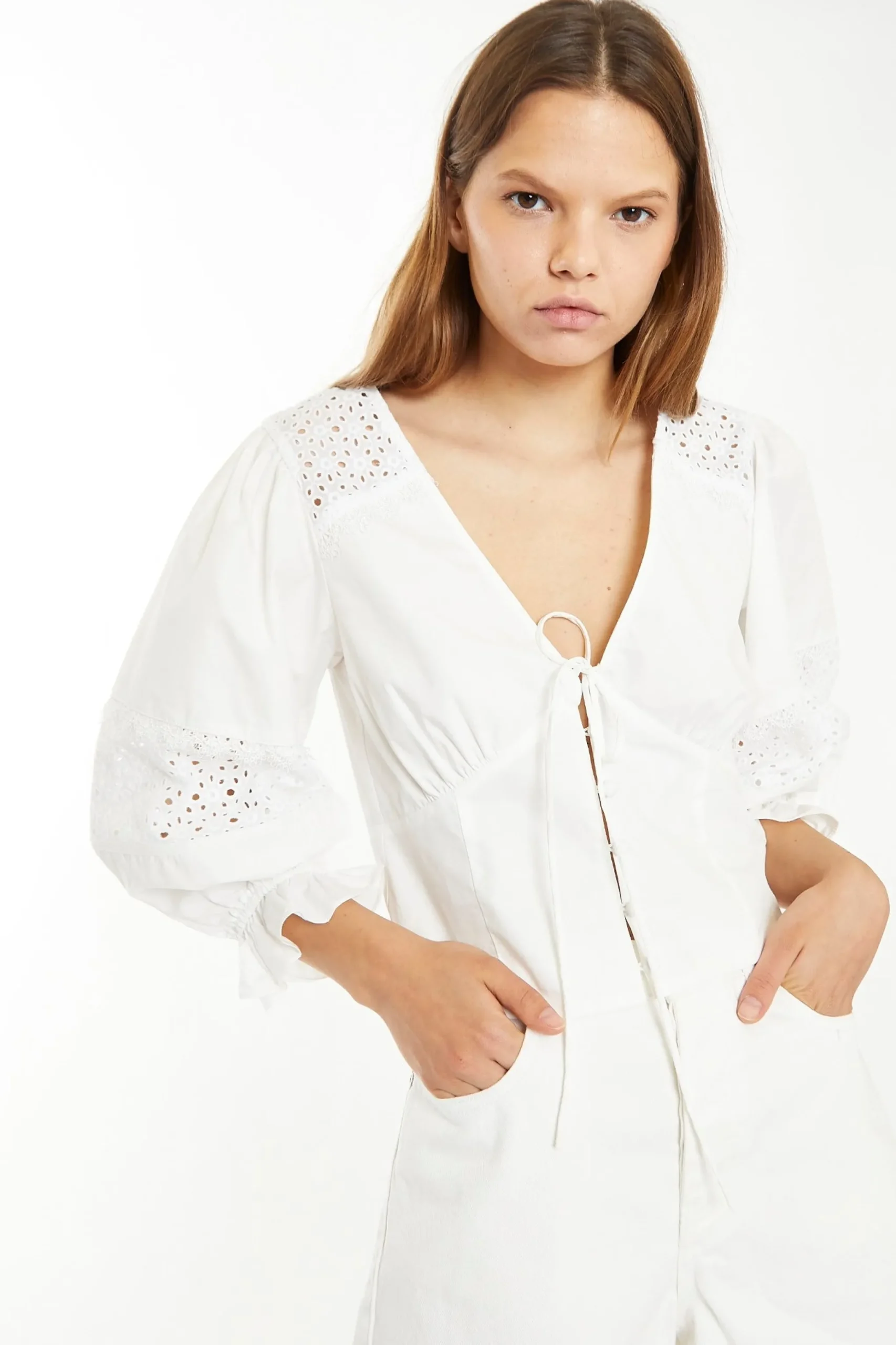 Glamorous Chic Escapes|Blouses & Shirts|Off White Broderie Panelled Blouse -