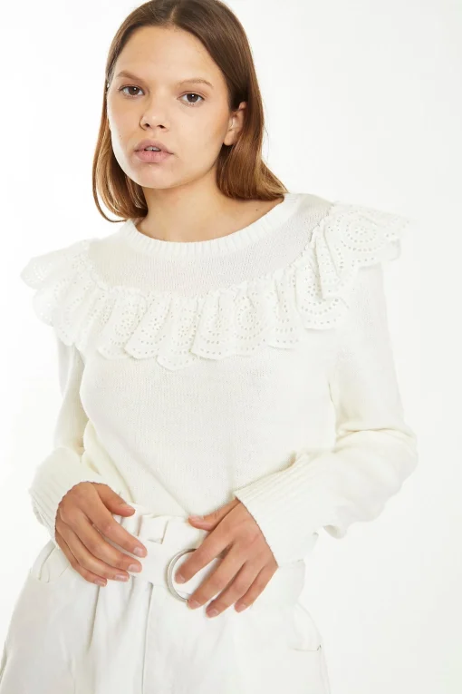 Glamorous Chic Escapes|Jumpers|Off White Broderie Ruffle Jumper -