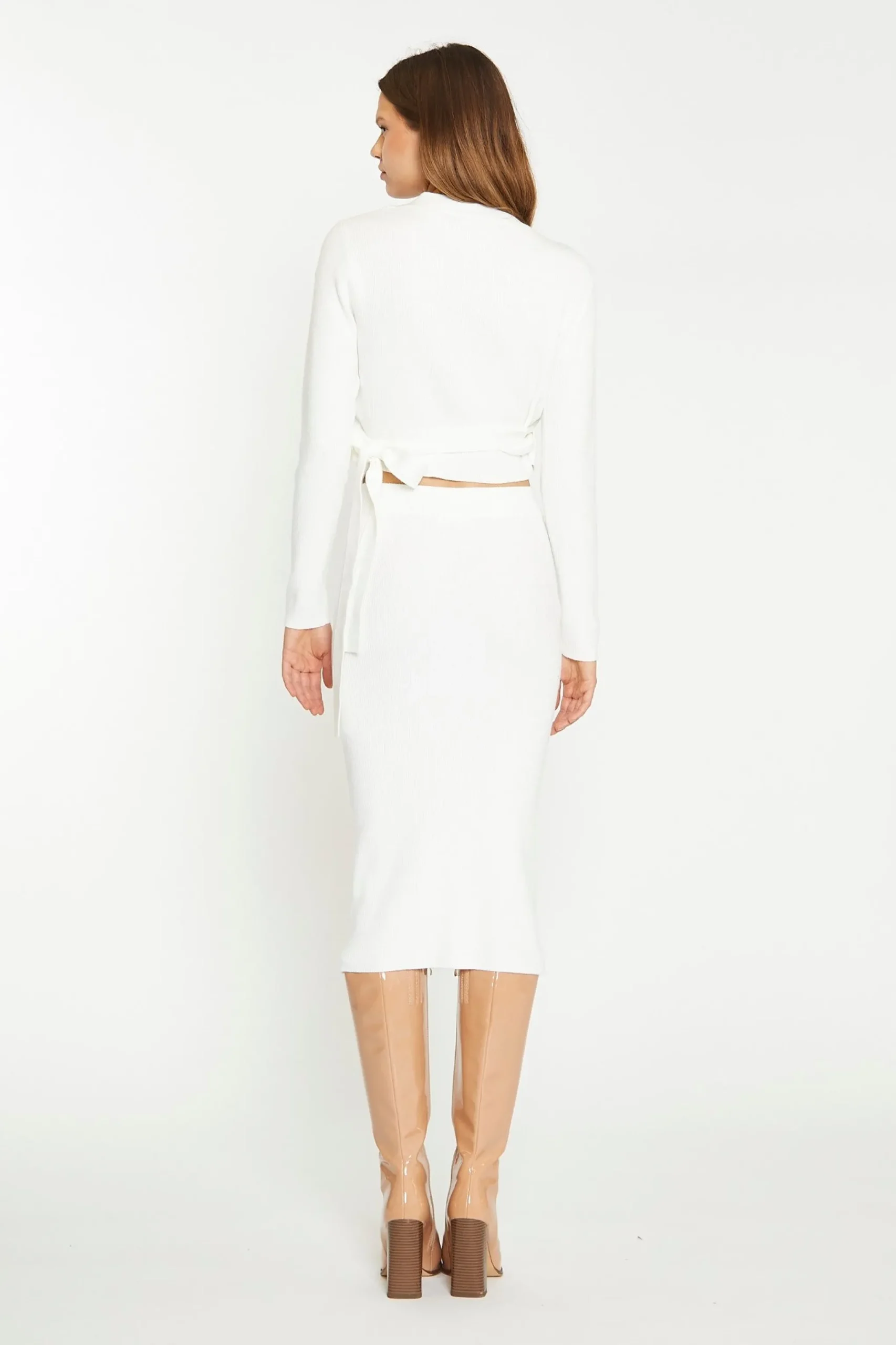 Glamorous Chic Escapes|Co-ords|Off White Rib Knit Midi-Skirt -