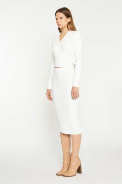 Glamorous Chic Escapes|Co-ords|Off White Rib Knit Midi-Skirt -