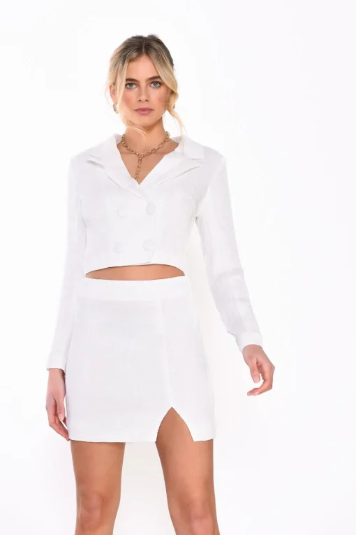 Glamorous Mini Skirts|Off White Textured Split Mini-Skirt -