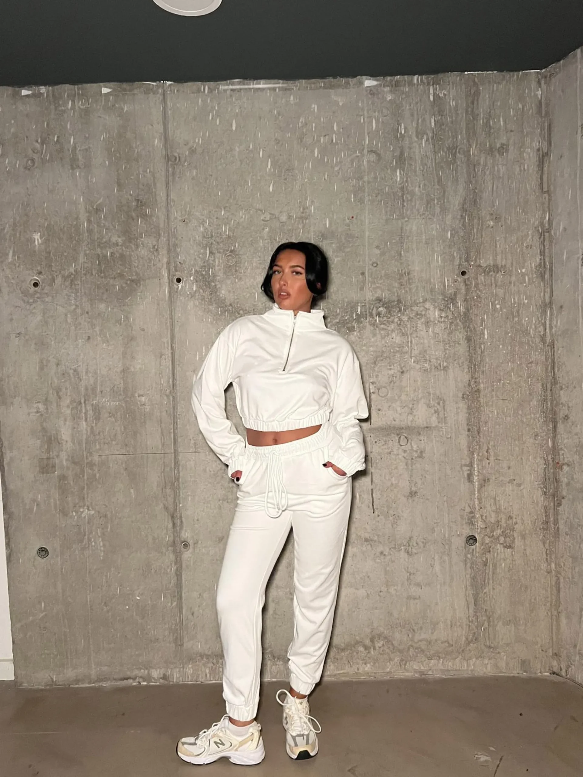 Glamorous Loungewear|Off-White Half-Zip Top -