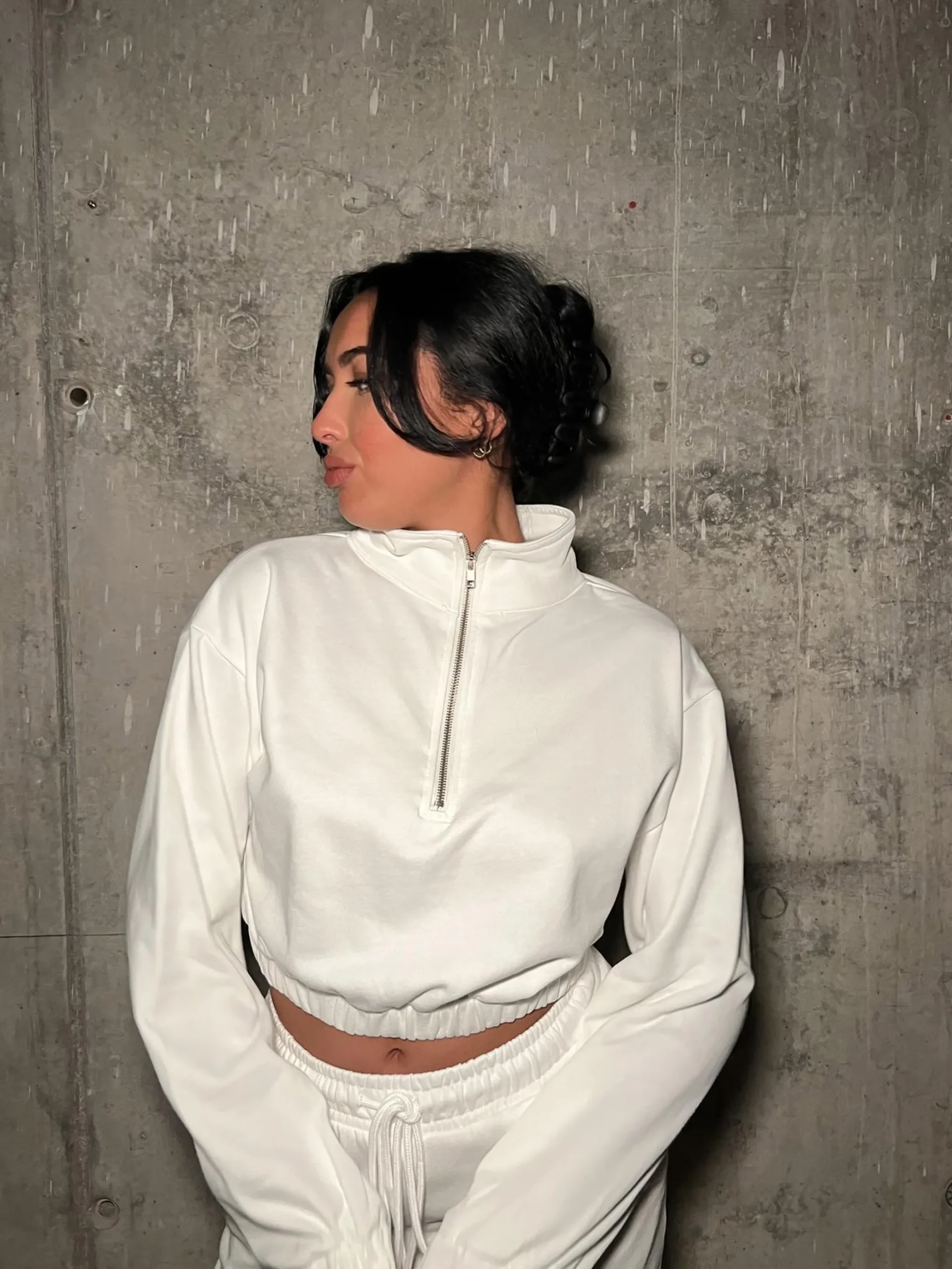 Glamorous Loungewear|Off-White Half-Zip Top -