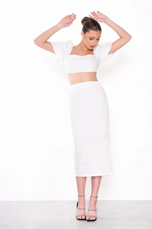 Glamorous Co-ords|Midi & Midaxi Skirts|Off-White Jacquard Pencil Midi-Skirt -