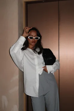 Glamorous Bottoms|Tops|Off-White Long-Sleeves-Button-Front Blouse -