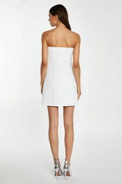 Glamorous Workwear|Go To Partywear|Off-White Satin Strapless Bow Mini-Dress -