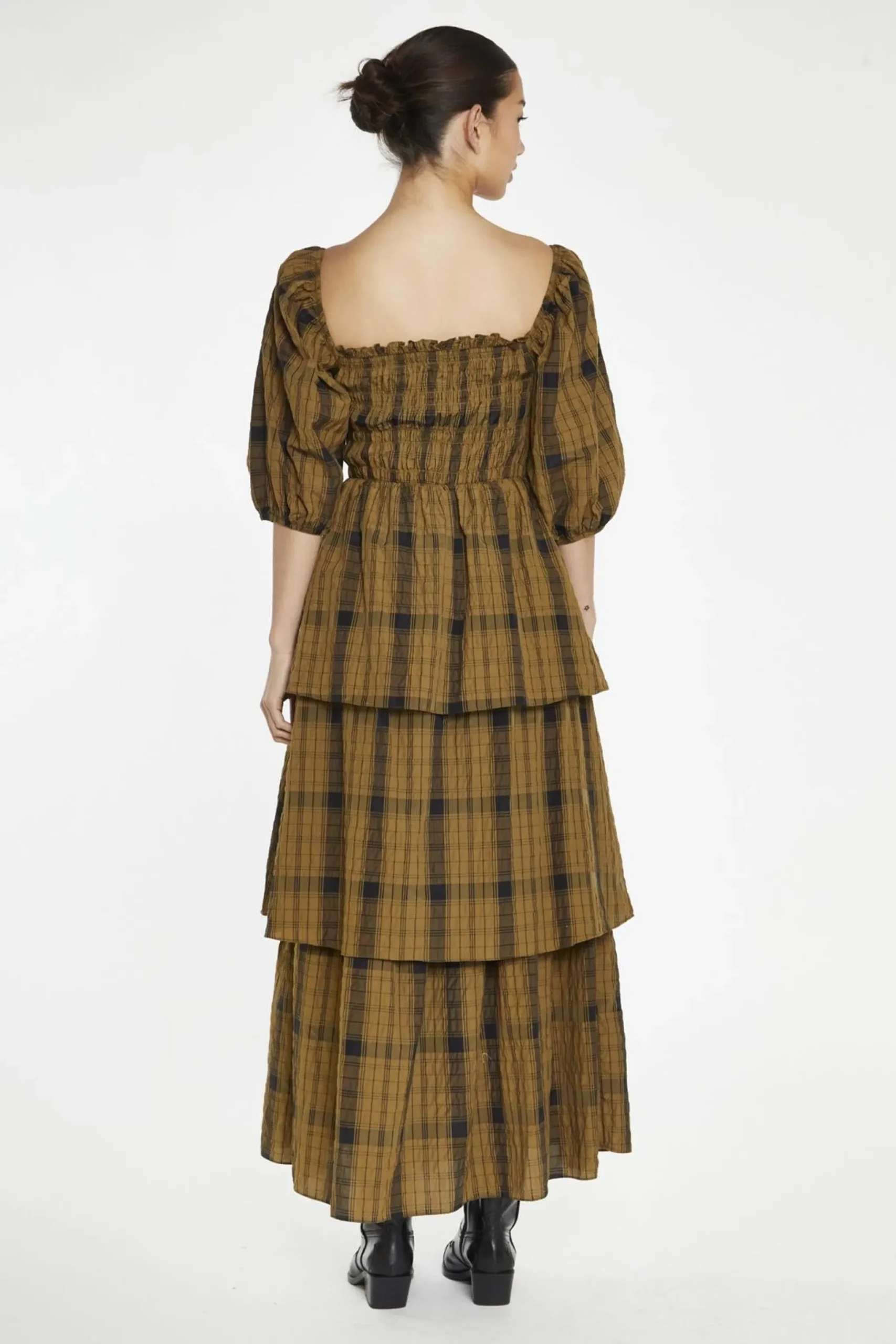 Glamorous Day Dresses|Maxi Dresses|Olive-Check Tiered Maxi-Dress -