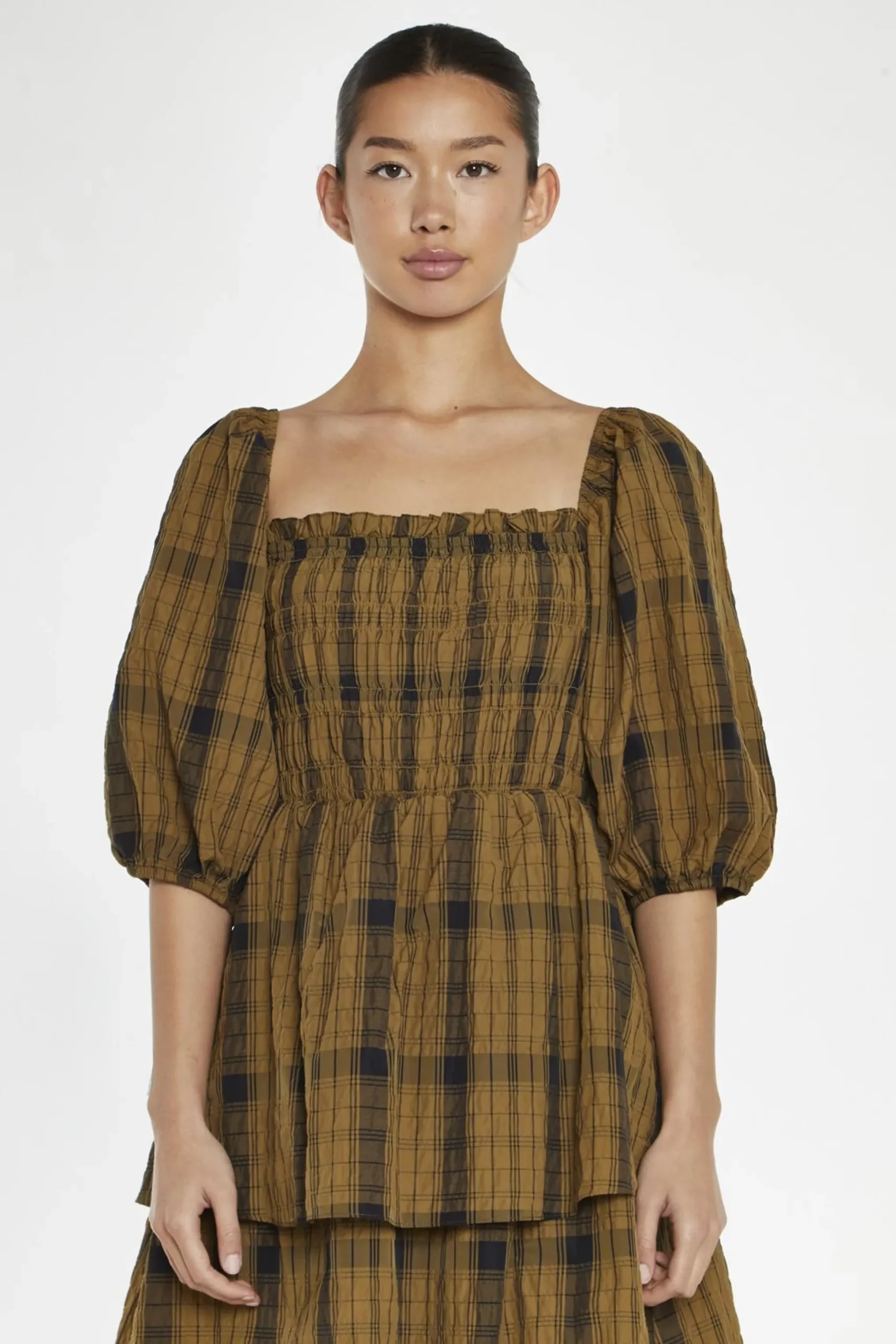 Glamorous Day Dresses|Maxi Dresses|Olive-Check Tiered Maxi-Dress -