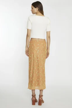 Glamorous Midi & Midaxi Skirts|Orange Olive Paisley Mesh Low-Rise Midi-Skirt -