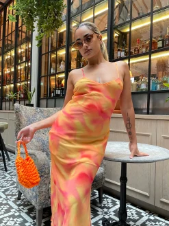 Glamorous Graduation|Chic Escapes|Orange-Yellow Tie-Dye Cami Slip Midi-Dress -