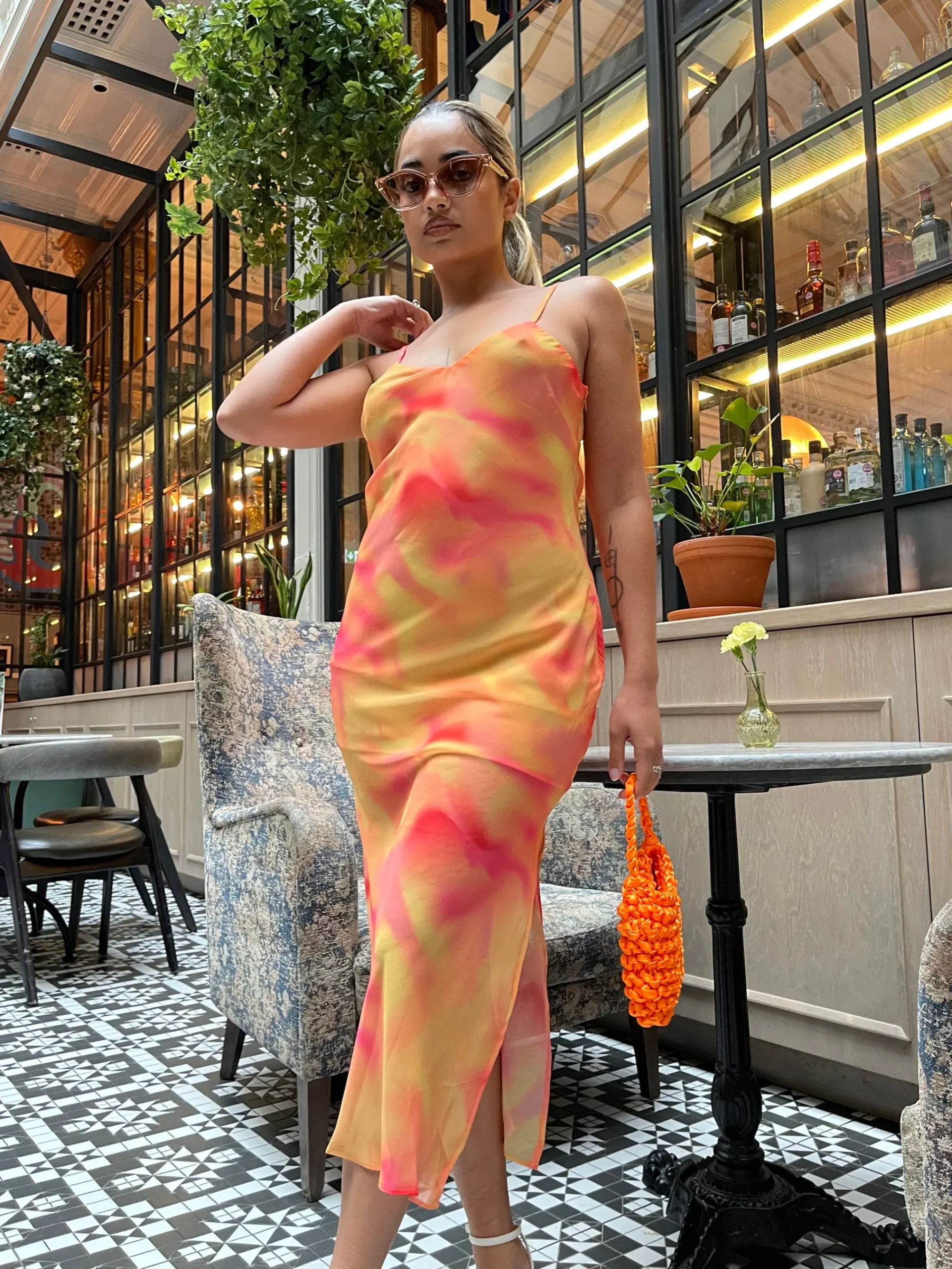 Glamorous Graduation|Chic Escapes|Orange-Yellow Tie-Dye Cami Slip Midi-Dress -