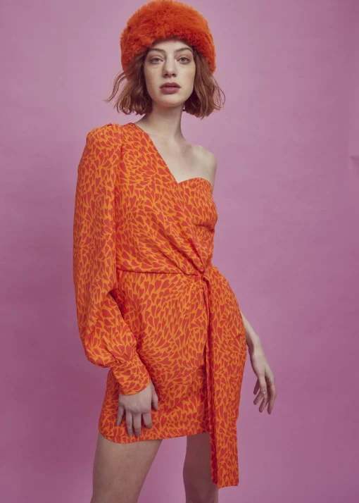 Glamorous Dresses|Mini Dresses|Paige One Shoulder Mini-Dress -Orange/Red Heart -
