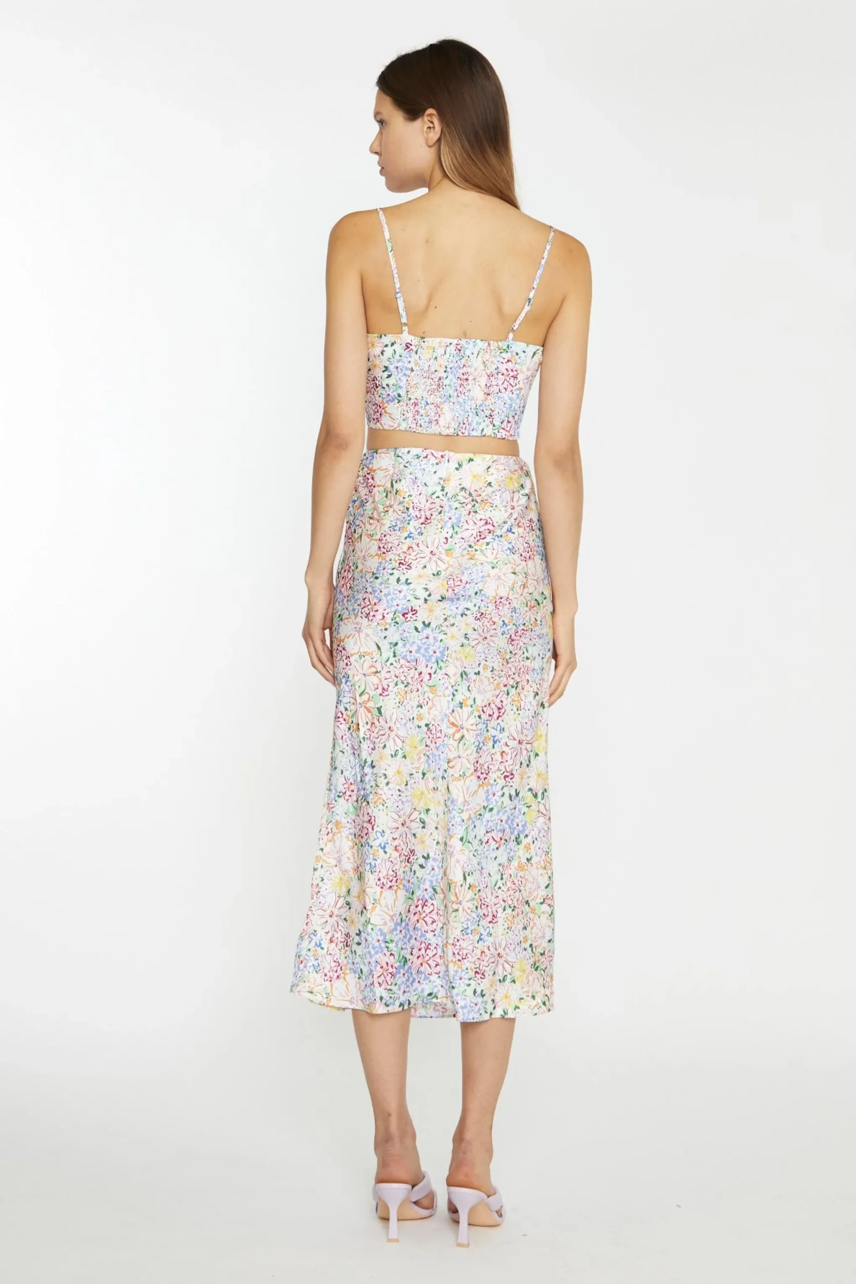 Glamorous Chic Escapes|Co-ords|Painted Multi-Floral Ruched Bust Cup Crop-Top -