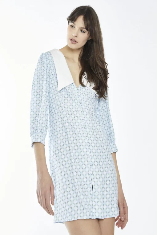 Glamorous Day Dresses|Mini Dresses|Pale-Blue Ditsy Button-Through Collared Mini-Dress -