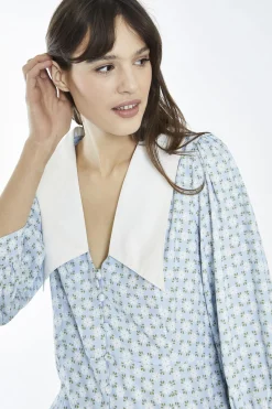 Glamorous Day Dresses|Mini Dresses|Pale-Blue Ditsy Button-Through Collared Mini-Dress -