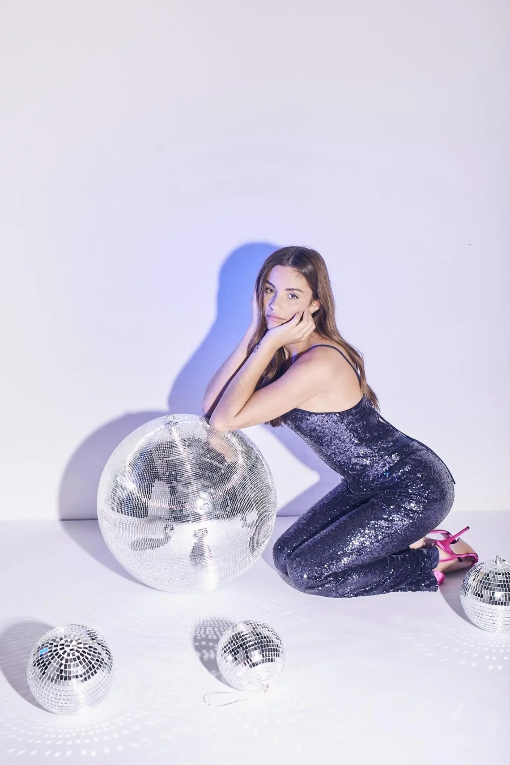 Glamorous Tops|Co-ords|Petite Eva Tie-Back Sequin Bodysuit - Midnight Blue -