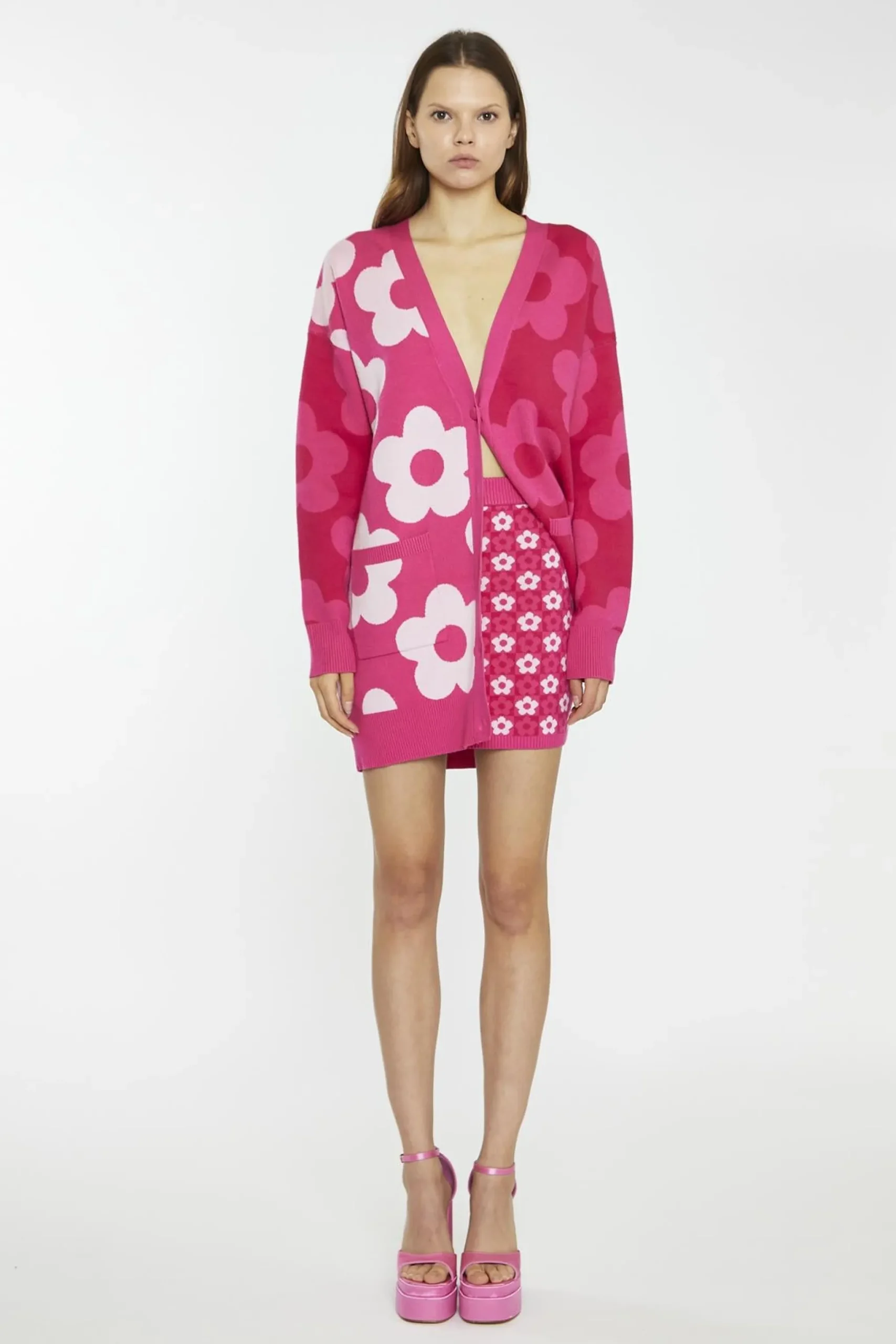 Glamorous Mini Skirts|Pink Flower Check Bodycon Mini-Skirt -