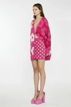 Glamorous Mini Skirts|Pink Flower Check Bodycon Mini-Skirt -