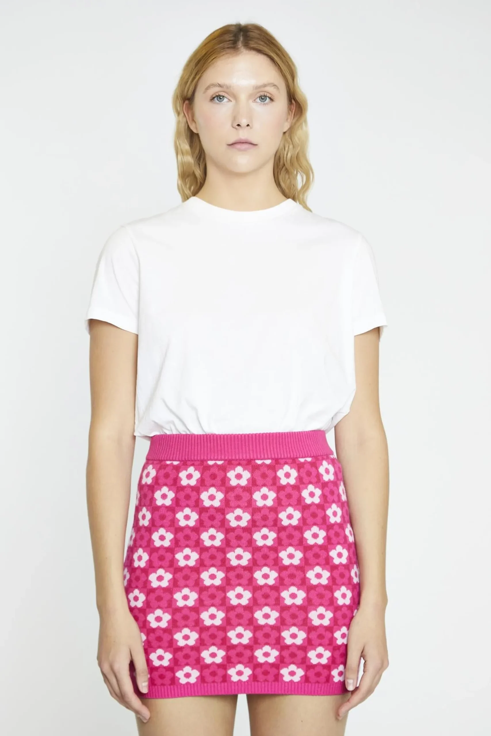 Glamorous Mini Skirts|Pink Flower Check Bodycon Mini-Skirt -
