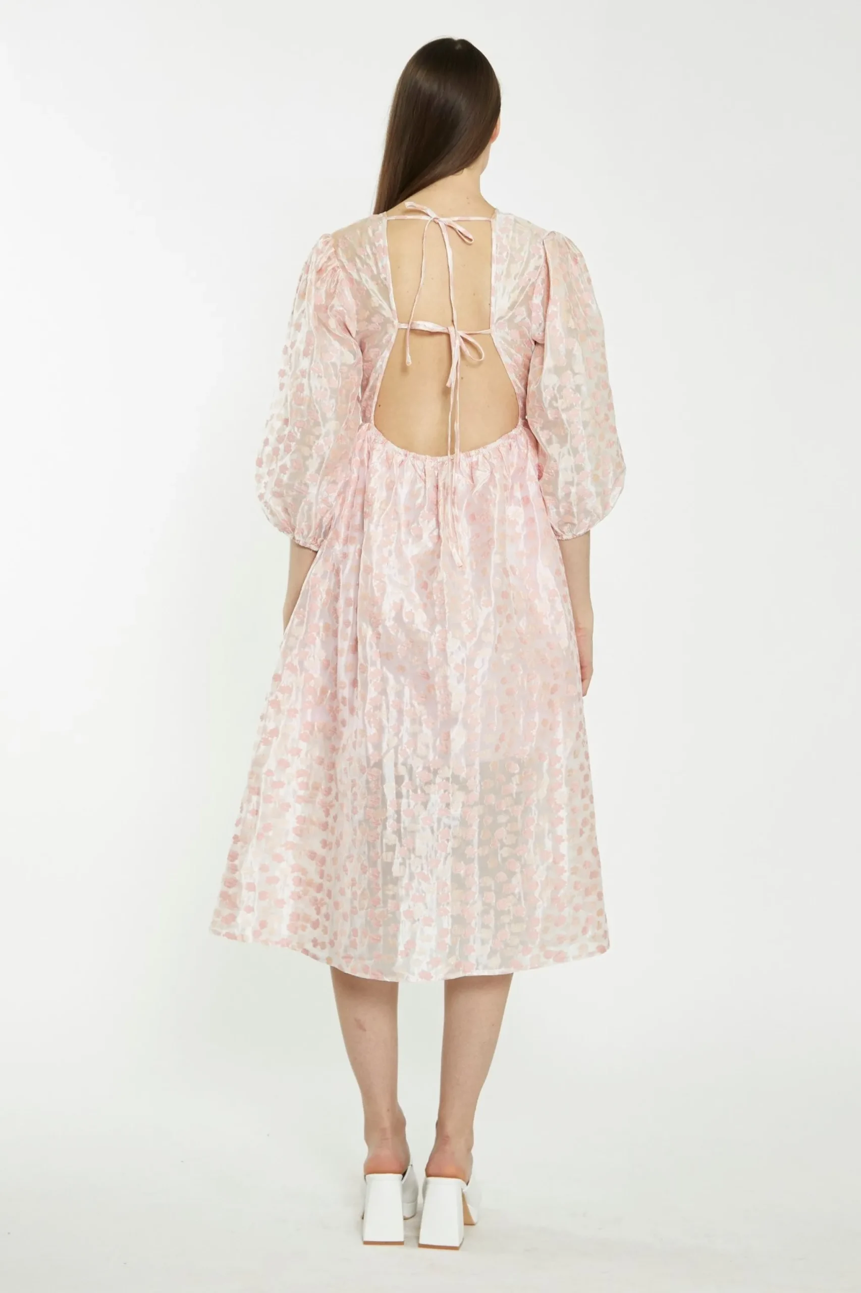 Glamorous Best Dressed Guest|Chic Escapes|Pink Flower Organza Midi Dress -