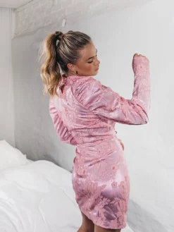 Glamorous Go To Partywear|Mini Dresses|Pink Metallic- Brocade Mini Dress -