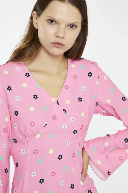 Glamorous Day Dresses|Mini Dresses|Pink Multi-Flower Fluted Sleeve Mini-Dress -