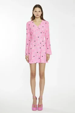 Glamorous Day Dresses|Mini Dresses|Pink Multi-Flower Fluted Sleeve Mini-Dress -