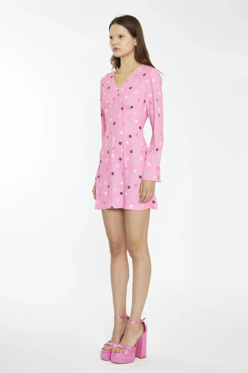Glamorous Day Dresses|Mini Dresses|Pink Multi-Flower Fluted Sleeve Mini-Dress -