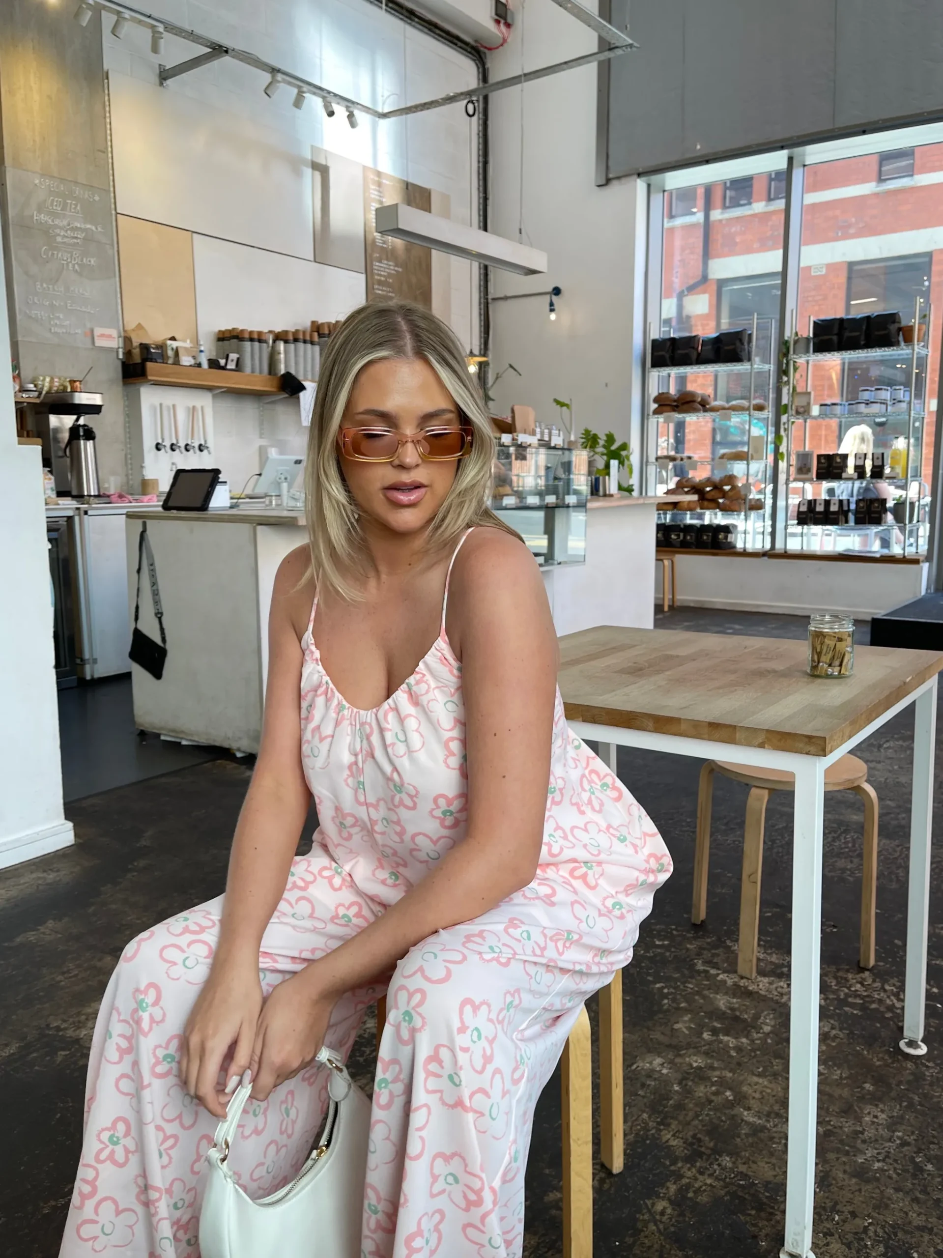 Glamorous Best Dressed Guest|Glamorous Curve|Pink Painted-Daisy Loose-Fit Lace-Up Jumpsuit -